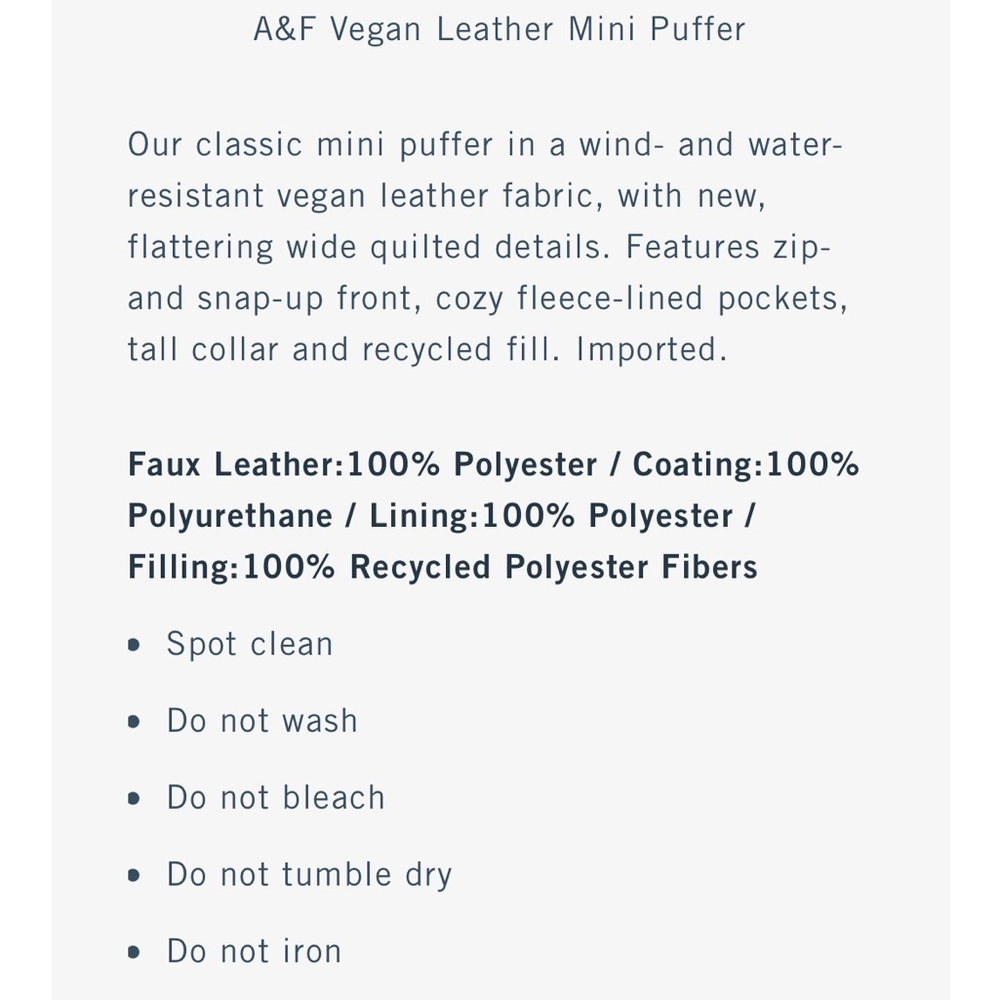 A&F Vegan Leather Mini Puffer, XS - Picture 8 of 13